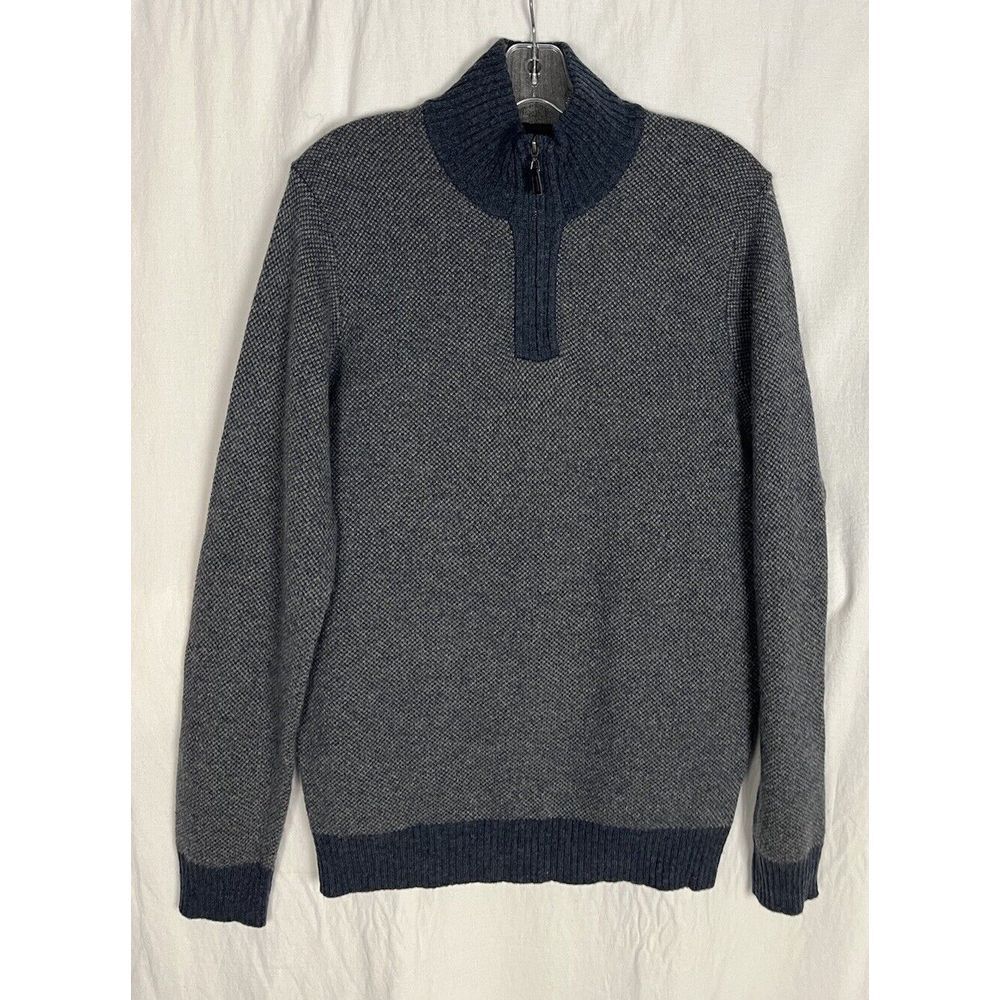 Pronto Uomo Sweater Men's M Gray Blue Wool  Knit 1/4 Zip Pullover Long Sleeve‎